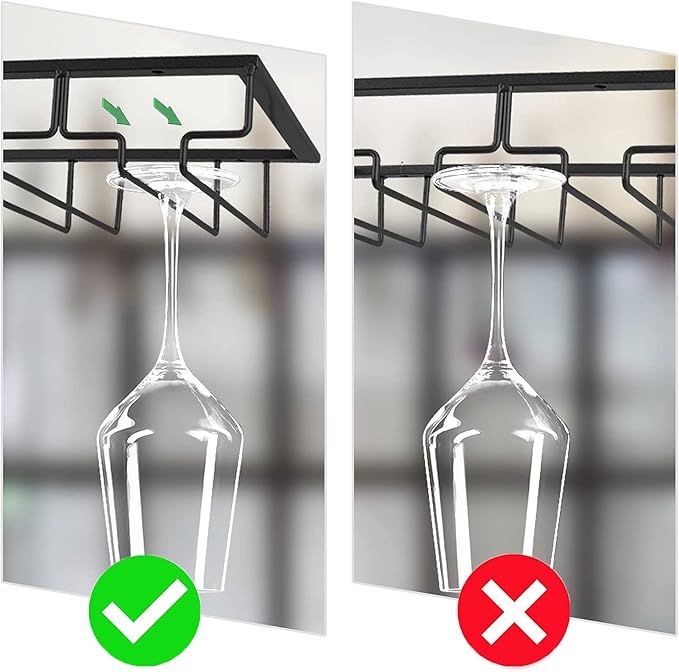 Wine Cup Holder Table Decoration Storage Hanger Metal Organizer for Bar Kitchen Stemware Rack Under Cabinet Stainless Steel Hanger Storage Shelf Black (Black, 3 Rows 2 Packs)