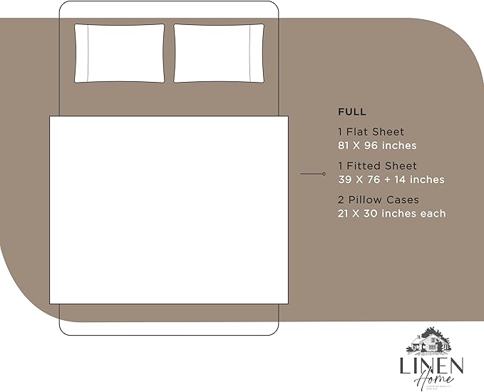 Linen Home 100% Cotton Percale Sheets Full Size, Taupe, Deep Pocket, 4 Pieces Set - 1 Flat, 1 Deep Pocket Fitted Sheet and 2 Pillowcases, Crisp Cool and Strong Bed Linen