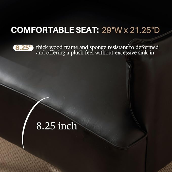 Mid Century Modern Accent Chair Armchair, Black PU Leather Living Room Chair Sofa Lounge Chair with Metal Legs Reading Chair with Armrest for Bedroom Office Apartment