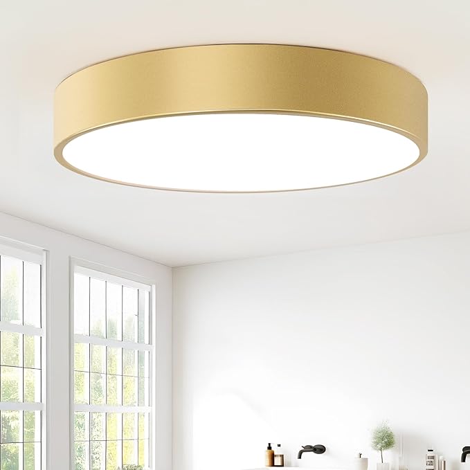 Large Gold Flush Mount Ceiling Light, 18 Inch Oversized Close to Lighting Fixtures, Minimalist Modern Style Round Lamp for Living Room, Bedroom, Kitchen Island (E12, 4-Light)