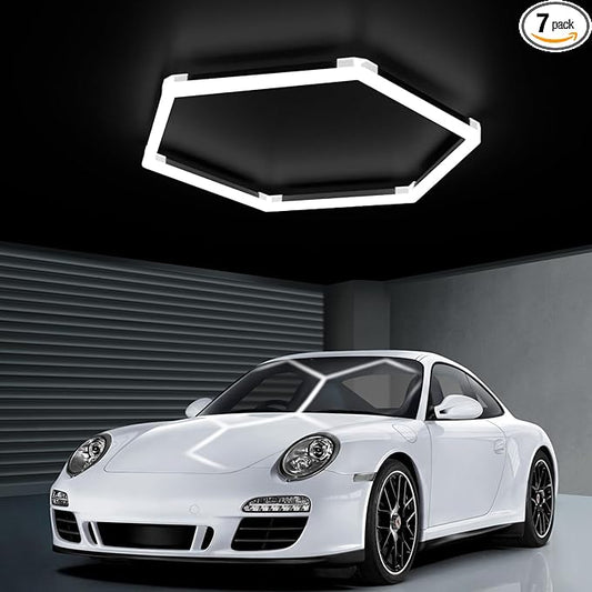 Garage Hexagon Lights, 42W 6500K Higher Brightness Hex Garage Lights, Plug and Play, Lightweight DIY Assembly Hexagonal Light for Car Detailing Auto Beauty Shop Decor