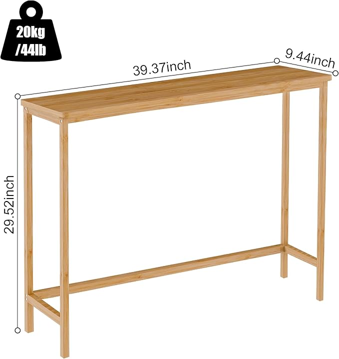 VASMIA Console Table, Entryway Table, Narrow Sofa Table, 39" Bamboo Hallway Table for Entryway, Living Room, Bedroom, Foyer, Natural