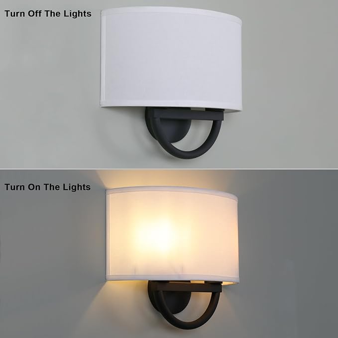 Yosoan White Boho Wall Sconce Bedisde Fixture Light, 2-Light Dual Indoor Hardwired Vanity Vintage Industrial Wall Mount Lighting Semicircle Fabric Lamp Shade for Hallway Bedroom Corridor Study Gallery