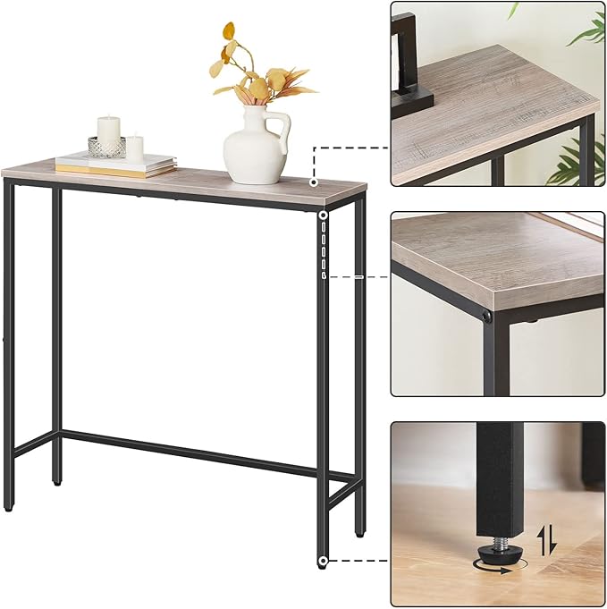 HOOBRO Narrow Console Table, 29.5" Small Entryway Table, Thin Sofa Table, Side Table, Display Table, for Hallway, Bedroom, Living Room, Foyer, Greige and Black BG75XG01
