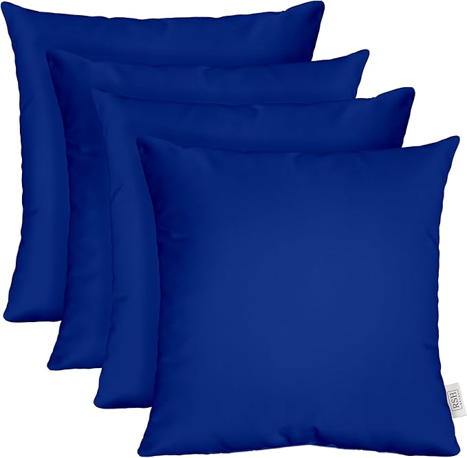 RSH DECOR: Sunbrella Square Throw Pillows Set of 4 | 24" x 24" | Water and Fade-Resistant Performance Fabric | Outdoor Pillow Covers with Down-Alternative Inserts | Canvas True Blue