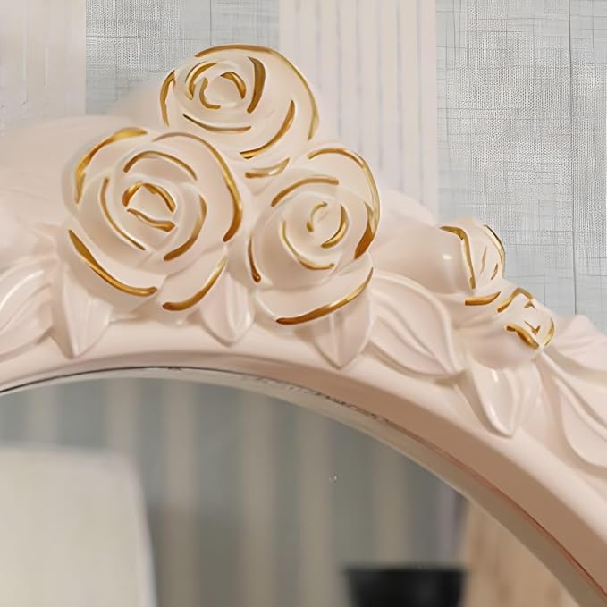 CraftThink Modern Makeup Vanity Set, Bedroom Makeup Vanity Desk Wood Vanity Dressing Table for Bedroom, Makeup Vanity & Mirror & Stools Oval 24" L x 19" W x 64" H