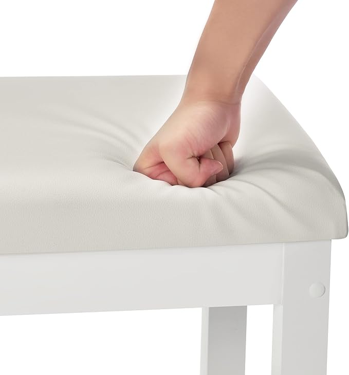 BEWISHOME Vanity Stool, Bedroom Vanity Chair with Upholstered Seat, Desk Stool, Soft Cushioned Piano Stool, Square 18” Height Makeup Bench, Piano Bench Vanity Bench Capacity 300lb White FSD06W