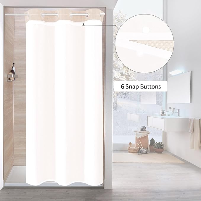 MitoVilla Pink Waffle Small Stall Shower Curtain 36 x 74, No Hooks Required Half Size Narrow Fabric Cloth Shower Curtain Set with Snap-in Liner for Modern Bathroom Decor, Blush Pink