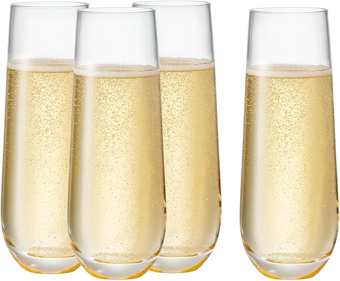 GLING [9.4 oz. Stemless Champagne Glasses Set of 4, Flute Crystal Glass Cups, Cocktail Glass Set - Great for Parties, Weddings and All Occasions