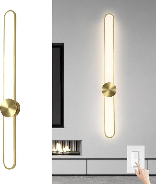 JAYMP Modern Wall Sconce 4000K Dimmable LED Wall Light Fixture, Hardwired Wall Lamp for Living Room, Dining Room, Bedroom, Hallway, Lobby, Entryway, 1 Pack (Brushed Gold, H110cm/43.3inch)
