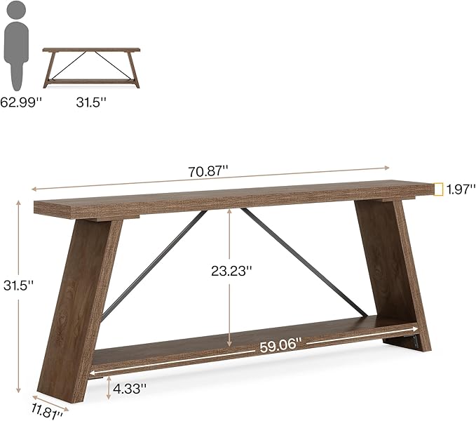 Tribesigns 70.9 Inches Extra Long Sofa Table Behind Couch, Industrial Entry Console Table with Storage for Hallway, Entryway, Living Room, Light Natural Brown