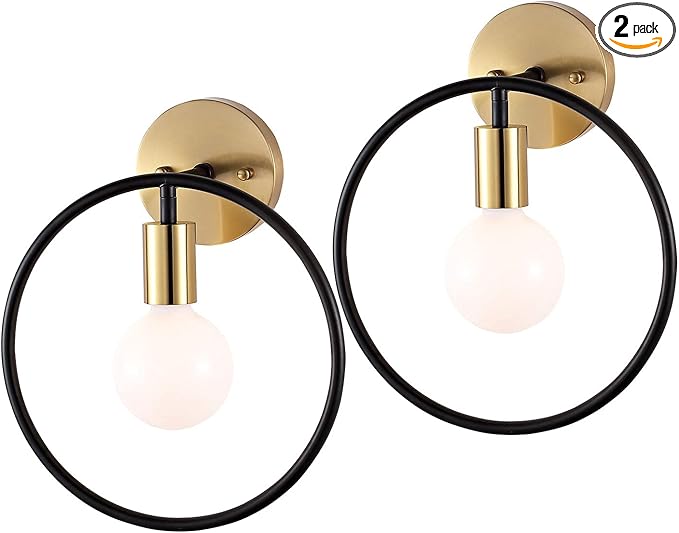 Classy Bathroom Wall Sconce Set of 2 Gold & Black Vanity Industrial Wall Lamp Pole Wall Mount Lighting Fixture
