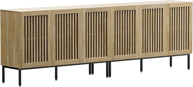 Farmhouse TV Stand for TVs up to 100 inch, 2 in 1 Entertainment Center TV Console with Storage Cabinets and Metal Base,Media Console for Living Room,Oak