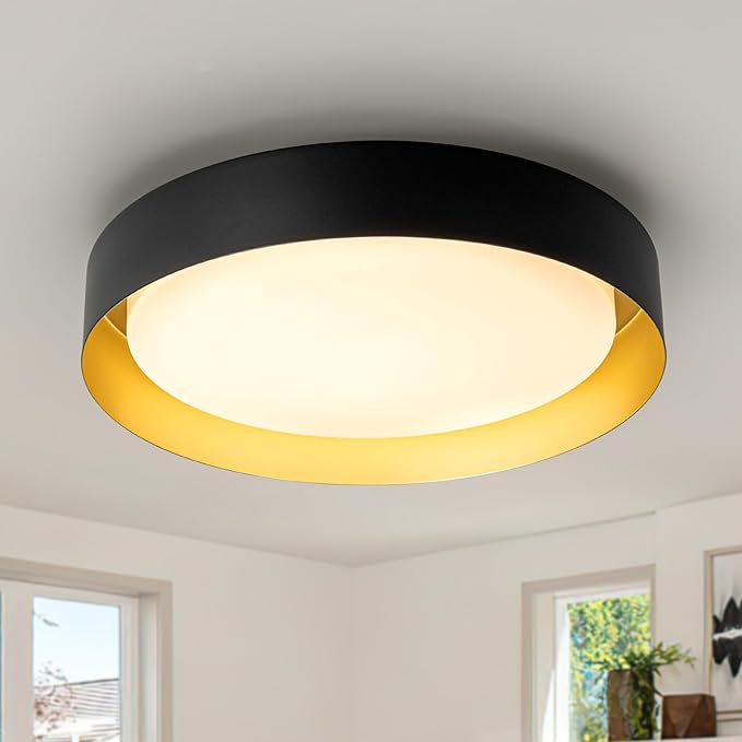 12 Inch LED Flush Mount Ceiling Light, 18W Flush Mount Light Fixture in Balck and Gold Finish, Dimmable Ceiling Light for Bedroom, Hallway, Entryway, Bathroom, Kitchen 3000K Warm White