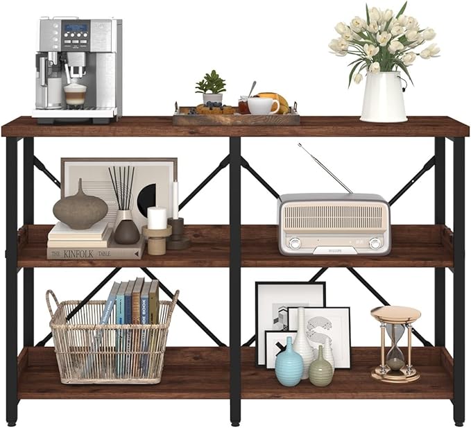 BON AUGURE Rustic Console Table with Shelves, 3 Tier Sofa Table Behind Couch for Living Room, Wood Metal Entryway Tables for Hallway, Foyer, Entrance (47 Inch, Rustic Oak)