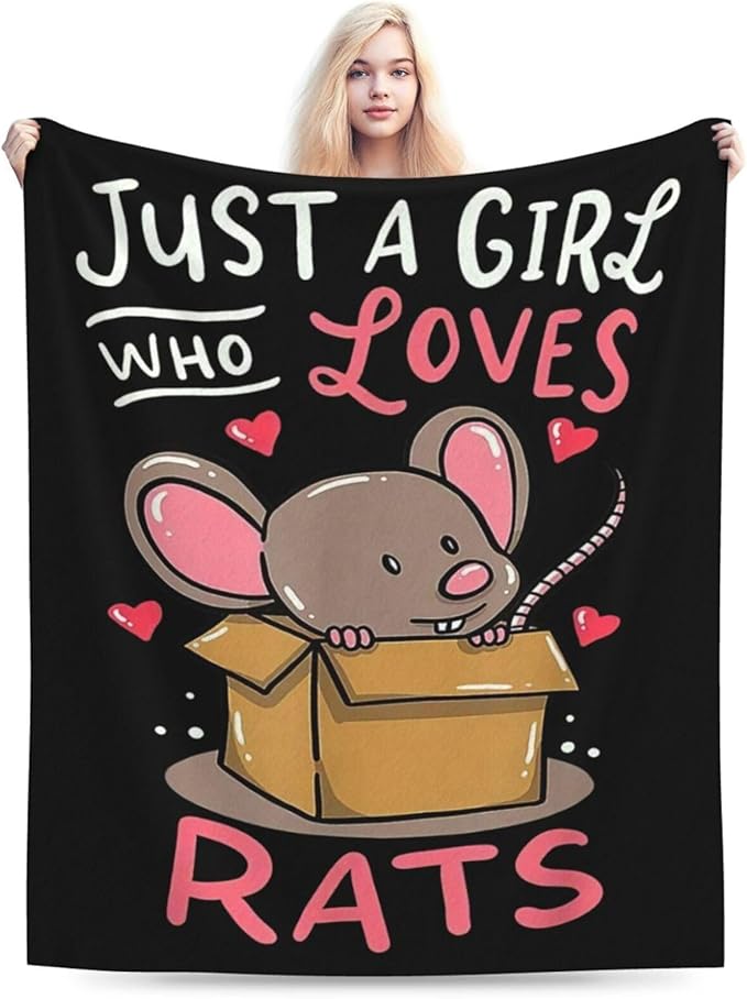 Just A Girl Who Loves Rats Blanket Soft Cozy Mouse Rat Plush Throw Blanket Warm Animal Flannel Fleece Stuff Decor Blanket Gifts for Lover Teens Kids Girls Boys Women Adults Bed Travel 60"x80"