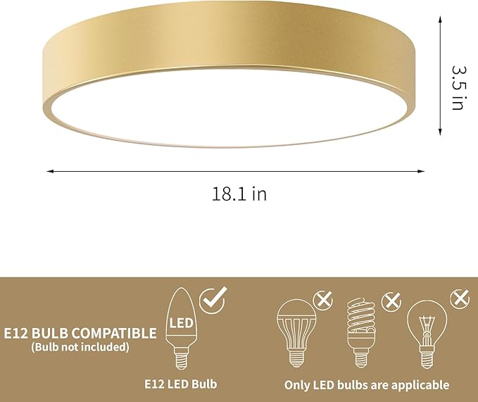 Large Gold Flush Mount Ceiling Light, 18 Inch Oversized Close to Lighting Fixtures, Minimalist Modern Style Round Lamp for Living Room, Bedroom, Kitchen Island (E12, 4-Light)