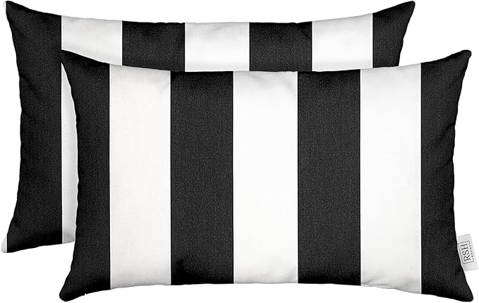 RSH DECOR: Sunbrella Lumbar Throw Pillows Set of 2 | 20" x 12" | Water and Fade-Resistant Performance Fabric | Outdoor Pillow Covers with Down-Alternative Inserts | Cabana Classic