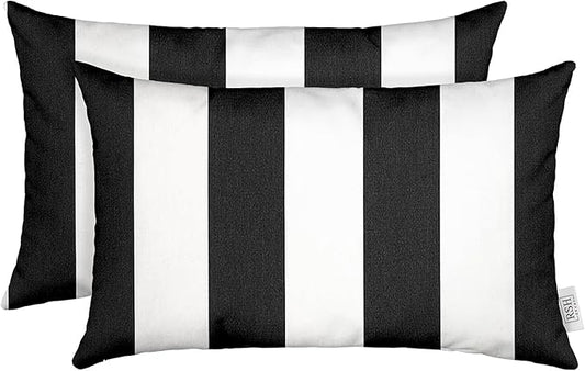 RSH DECOR: Sunbrella Lumbar Throw Pillows Set of 2 | 20" x 12" | Water and Fade-Resistant Performance Fabric | Outdoor Pillow Covers with Down-Alternative Inserts | Cabana Classic