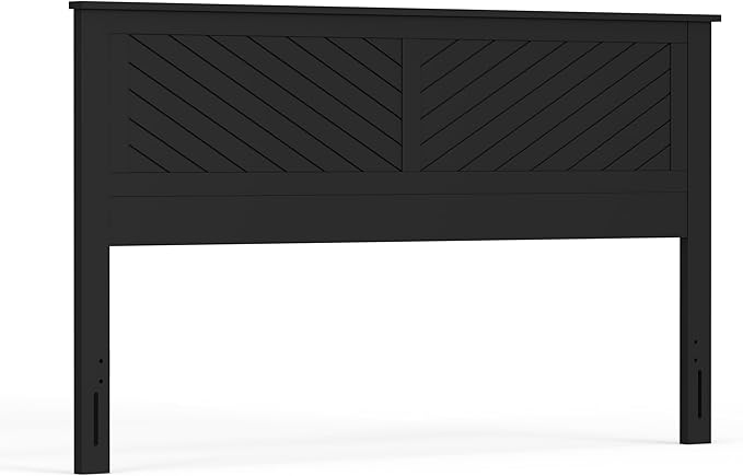 Serene Poplar Wood King Headboard, Modern Farmhouse Panel with Chevron Scoring, King Size Headboard in Black, Casual Coastal Style, Easy Assembly, Quality Materials
