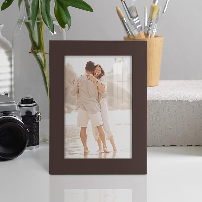 Renditions Gallery 5x7 inch Picture Frame High-end Modern Style, Made of Solid Wood and High Definition Glass Ready for Wall and Tabletop Photo Display, Brown Frame