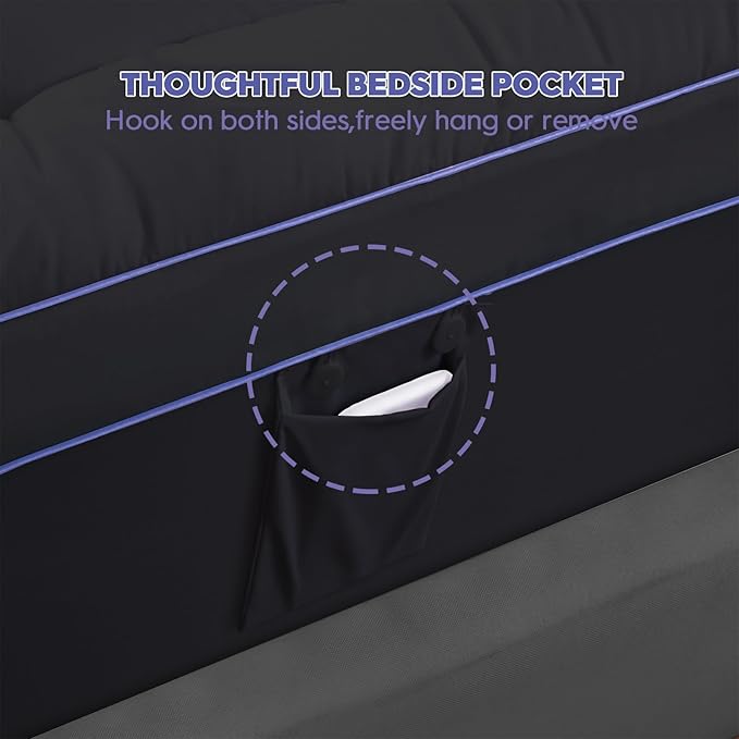 ABENE 3 Inch Dual Layer Memory Foam Mattress Topper, 2 Inch Memory Foam Plus 1 Inch Down Alternative Pillowtop Mattress Pad, with Bedside Pocket, Support for Back Pain (California King, Black)