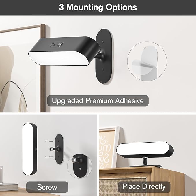 Wall Light, Wireless Battery Operated Wall Sconce for Bedroom, LED Rechargeable Wall Lamp for Paintings, 5 Colors Stick on Wall Mounted Lamp for Reading, Living Room