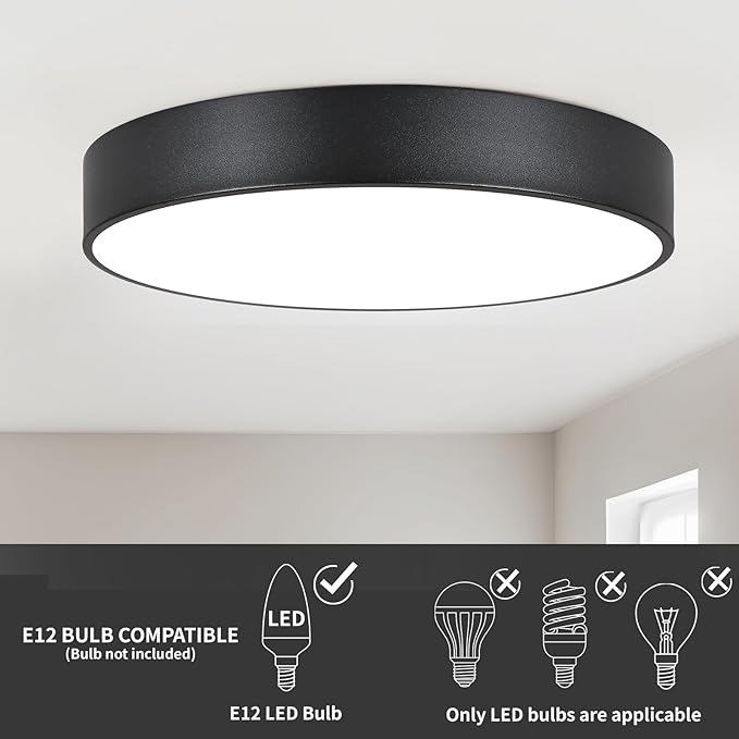 Black Flush Mount Ceiling Light Fixture,4-Light Oversized Close to Ceiling Light, 18.1 Inch Large Light Fixtures Ceiling Mount for Kitchen,Hall,Entryway Bedroom,Bathroom,Living Room,Outdoor