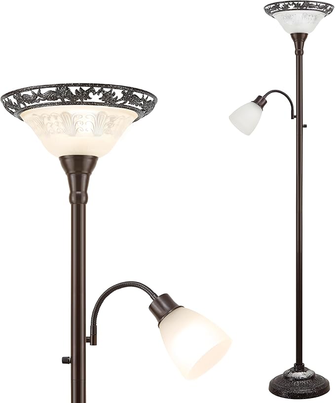 Luvkczc 70" Floor Lamp for Living Room, Bedroom, Office - 2 Head Standing Lamp with Metal Pole & Heavy Base - Vintage Tall Corner Reading Light - No Bulbs Included