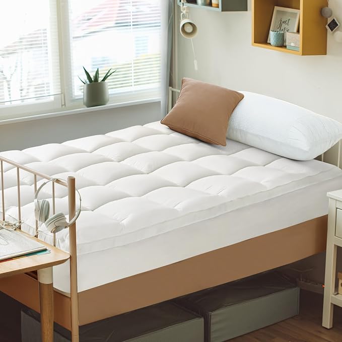 CYMULA Twin XL Mattress Topper - Soft Cooling Mattress Pad for College Dorm Room Essentials - Extra Thick Long Protector Cover for Back Pain, Single Bed Topper Pillow Top with 8''-21'' Deep Pocket
