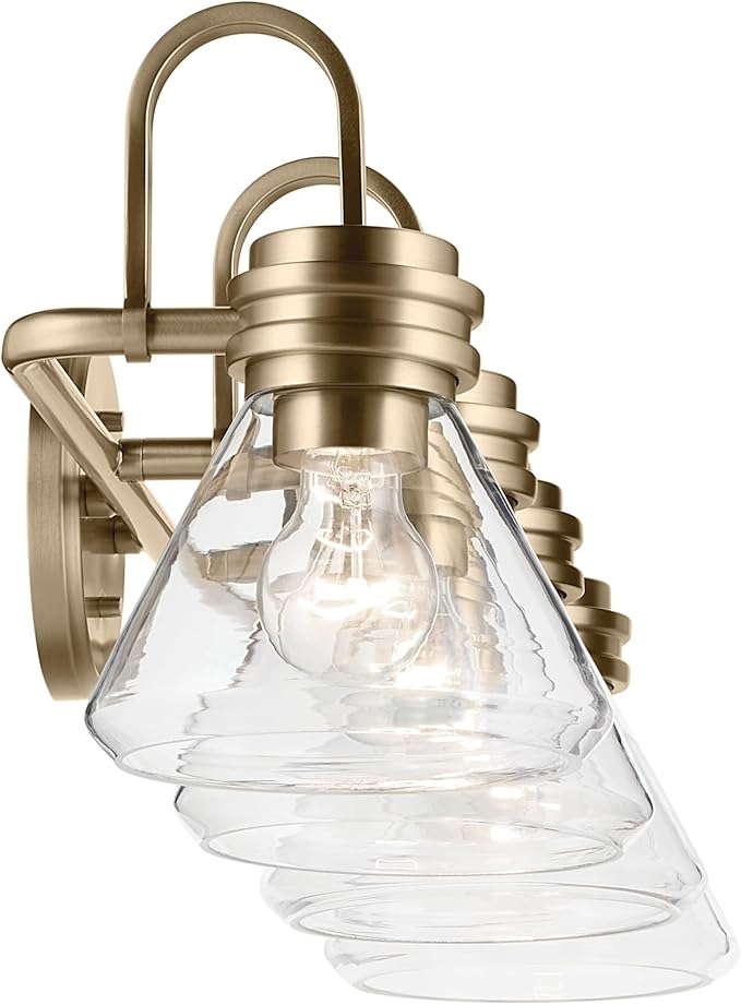 Kichler Farum 34" 4-Light Vanity Light with Clear Glass in Champagne Bronze, for Single or Double Vanity, Oveer a Mirror, Powder Room, Bathroom, (34" W x 9.5" H), 55156CPZCLR