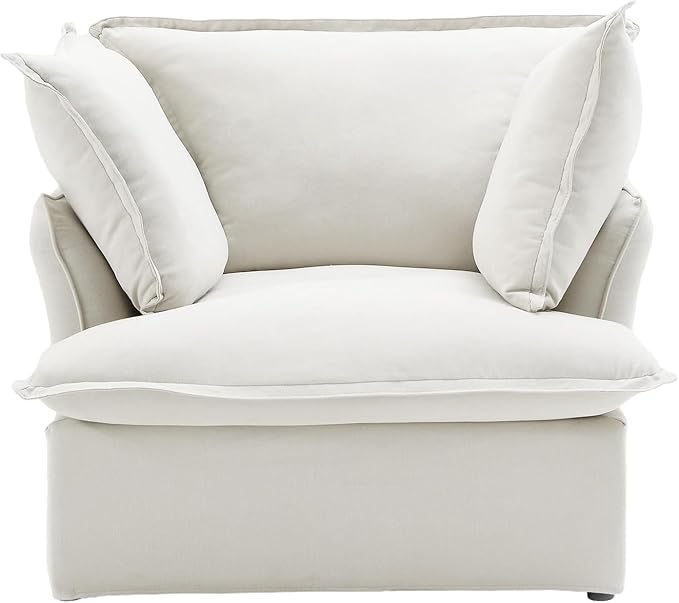 JACH 43" Modern Comfy Couch Chair with Thick Cushion, Couch Single Accent Chair Deep Seat Sofa Couches, Hemp Velvet Sofas Furniture for Small Spaces Living Room Bedroom Office Apartment (White)