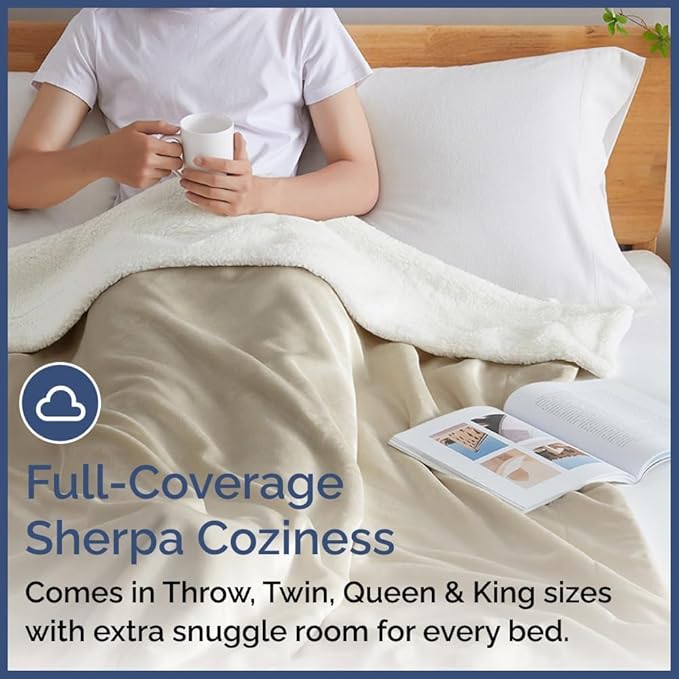 Sherpa Fleece Blanket Twin Size - Reversible Sherpa Fleece Twin Blanket - Super Soft Double Sided for Bed, Sofa, Couch - Thick, Warm, Fuzzy and Plush - Luxurious Bedding for Winter - Cream, 60" x 80"