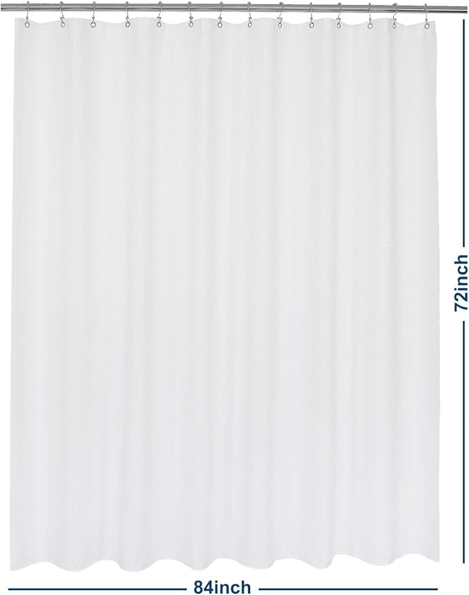 Barossa Design Waffle Weave Shower Curtain 84" Wide by 72" Height - Hotel Luxury, Washable Heavyweight Fabric, Water Repellent, Spa - White, 84x72 Inches