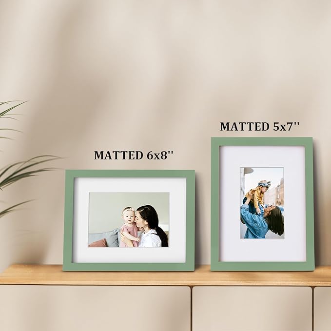 Egofine 9x12 Picture Frame Made of Solid Wood Covered by Plexiglass, Wood Frame for Pictures 5x7/6x8 with Mat or 9x12 without Mat, Tabletop and Wall Mounting Display, Green