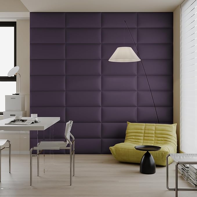 Purple Faux Leather Headboard for Queen Bed - 9-Panel Peel & Stick Wall-Mount or Freestanding Design, 24x12-Inch Upholstered Panels