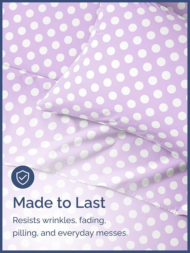 Kids Purple Dots Twin 3 Piece Sheet Set - Boys, Girls, Teens, Toddler - Easy Fit Deep Pockets - Breathable, Hotel Quality Kids Sheets - Machine Washable - Wrinkle Free - Cute, Cozy, Soft - CGK Linens