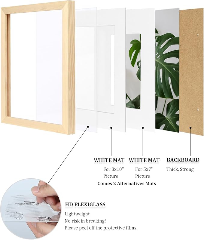 Egofine 11x14 Picture Frame Natural Wood Made of Solid Wood with Plexiglass, Display Pictures 5x7/8x10 with Mat or 11x14 Without Mat, for Tabletop and Wall Mounting Photo Frame
