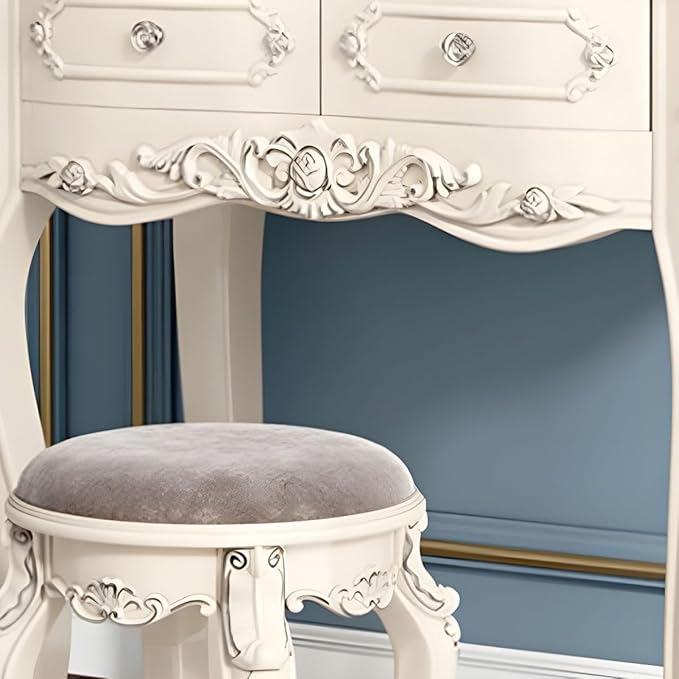 CraftThink Modern Makeup Vanity Set, Bedroom Makeup Vanity Desk Wood Vanity Dressing Table for Bedroom, Makeup Vanity & Mirror & Stools Pentagram 31" L x 19" W x 64" H