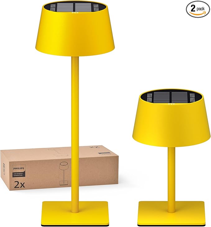Philips Solar Outdoor Table Lamp, Portable LED Desk Light,Cordless Battery-Operated，2 Adjustable Height, Touch Control & Stepless Dimming Night Light，Waterproof for Garden, Bedroom