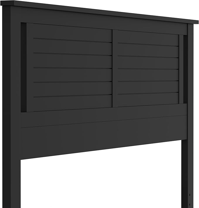 Serene Poplar Wood King Headboard, Modern Farmhouse Panel with Horizontal Scoring, King Size Headboard in Black, Casual Coastal Style, Easy Assembly, Quality Materials