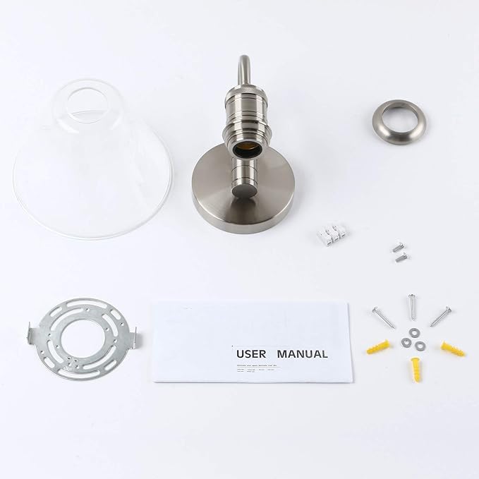 Yosoan 1-Light Brass Modern Vintage Indoor Wall Sconce, Vanity Single Luxury Hardwired Retro Textured Clear Funnel Flared Glass Shade with Industrial Gooseneck Curved Rod Bathroom Lamp(Brushed)