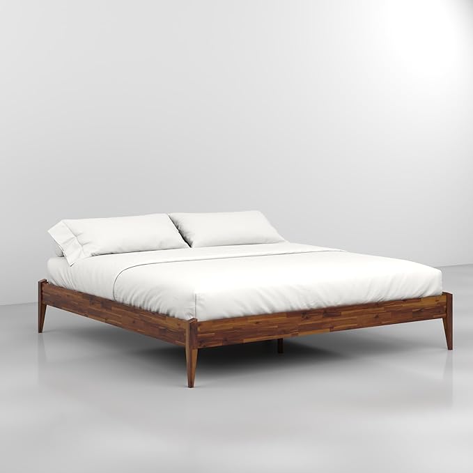 Bme Dinkee King Bed Frame Wood 15 Inch - Solid Wood Platform Bed Frame - Japanese Joinery Bed - Modern & Minimalist Style - Wood Slat Support - Easy Assembly - No Box Spring Needed - Chocolate