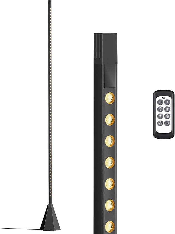 EDISHINE LED Corner Floor Lamp, Standing Light with Motion Sensor, 2700K-6500K Eye Caring Dimmable Lamps with Remote Control, Modern Minimalist Lit Lamp for Living Room, Bedroom, Office, Black