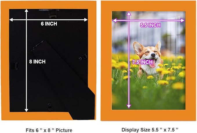 Renditions Gallery 6x8 inch Picture Frame High-end Modern Style, Made of Solid Wood and High Definition Glass Ready for Wall and Tabletop Photo Display, Orange Frame
