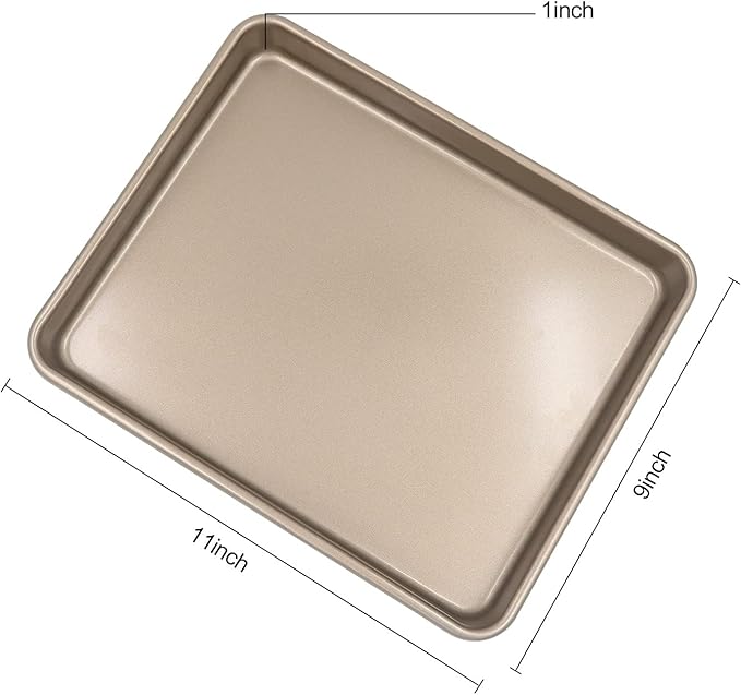 Toaster Oven Pans Set of 2, Shinsin 11-Inch Nonstick Baking Sheet Pans and Trays, 1/8 Thicker Replacement Small Baking Tray Accessories for Cookie, Non Toxic and Easy Clean and Diswasher Safe, Gold