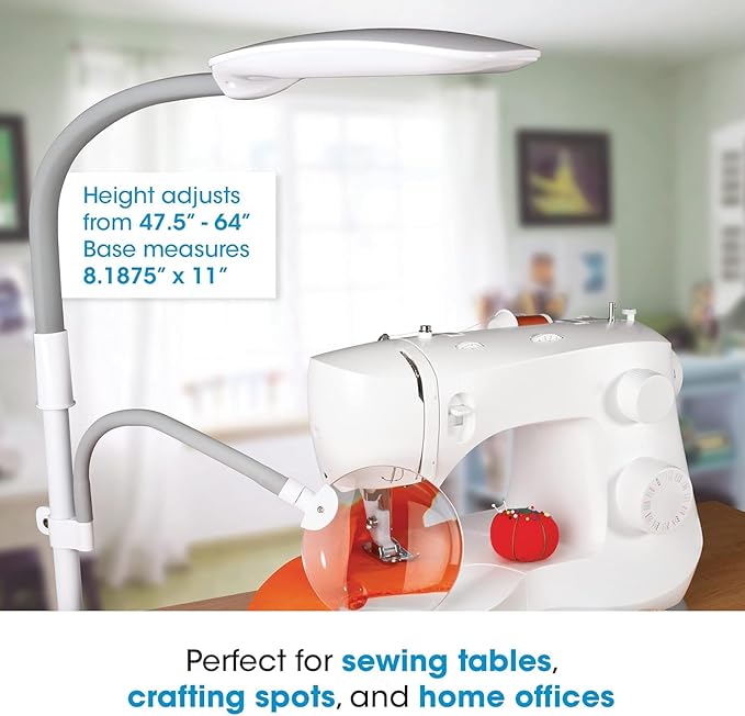 OttLite LED Floor Lamp with Optical Grade Magnifier - ClearSun LED Technology - 3 Brightness Settings, Adjustable Arm & Touch Sensitive Controls - Great for Sewing Table, Crafting, Home & Office