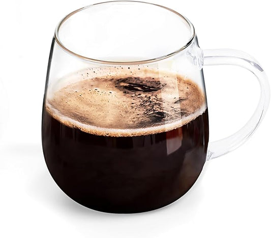 Clear Glass Mug With Handle, 16 oz, High Borosilicate Large Coffee Mug for Drinking or as a Gift