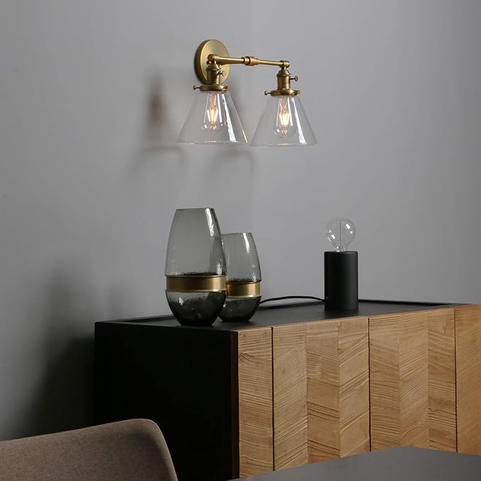 Phansthy Double Sconce Antique Industrial Wall Sconce Light with Dual 7.3 Inch Cone Canopy(Antique)