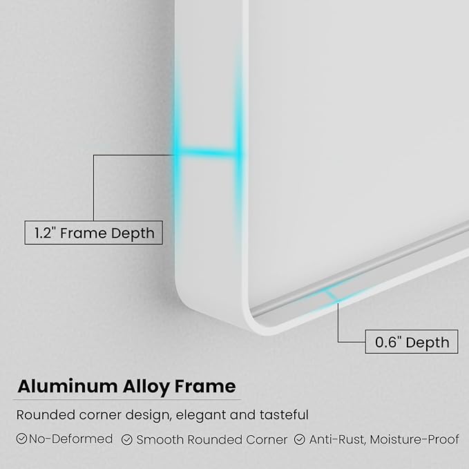 White Bathroom Mirror 48x32 Inch, White Metal Framed Bathroom Mirror for Wall, Rounded Rectangle Matte Bathroom Vanity Mirror, Tempered Glass, Anti-Rust, Horizontal/Vertical